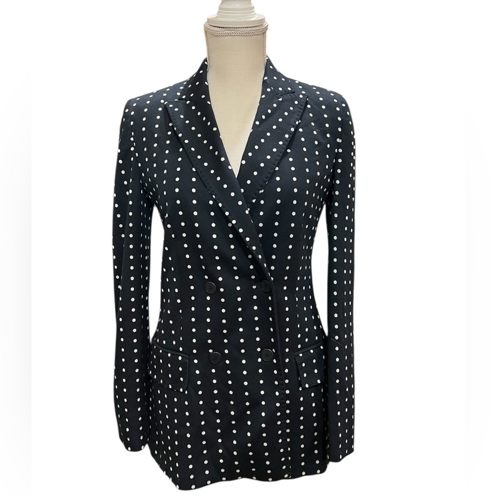 MAX MARA Navy White Dot Jacket Blazer Double Breasted Size 6